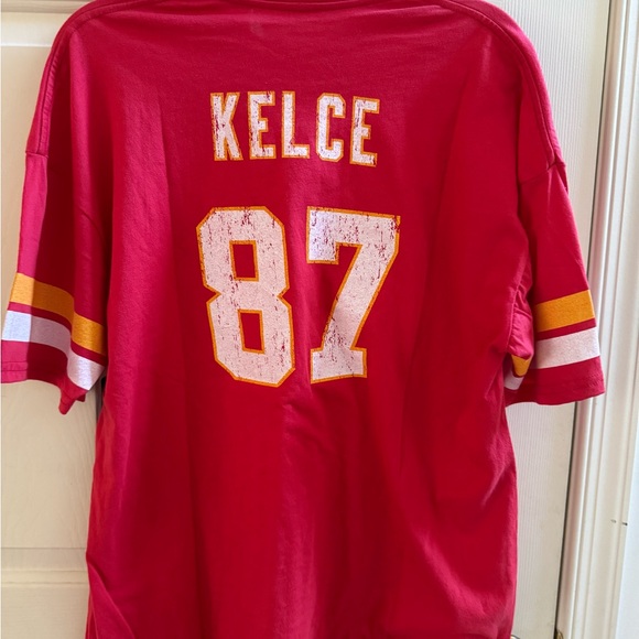Men's Majestic Threads Travis Kelce Red Kansas City Size L Fit T-Shirt - Picture 6 of 7